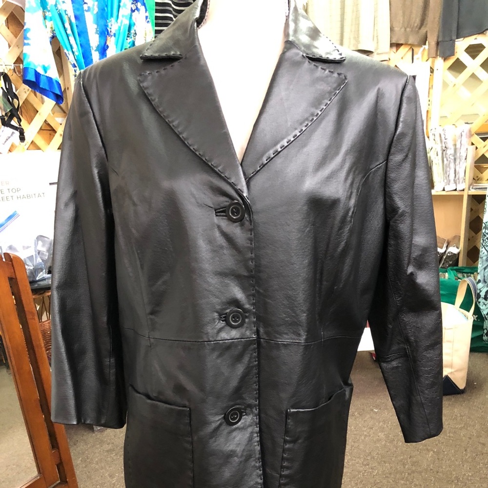 Terry Lewis black leather jacket-3/4 sleeve - Med
